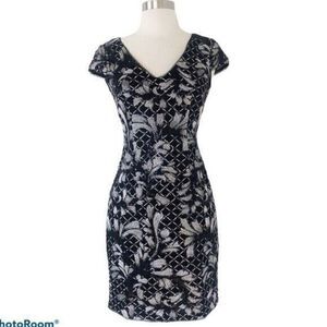 Adrianna Papell Black Sequin Sheath Beaded Cocktail Dress Women Size 0 XS Party